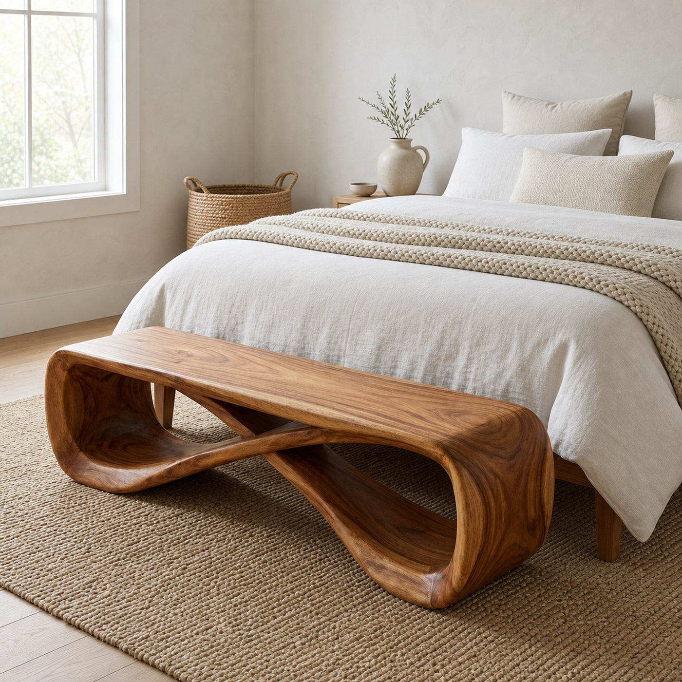 Organic Natural Wood Bench For Minimalist Entryway Styling - product view 6
