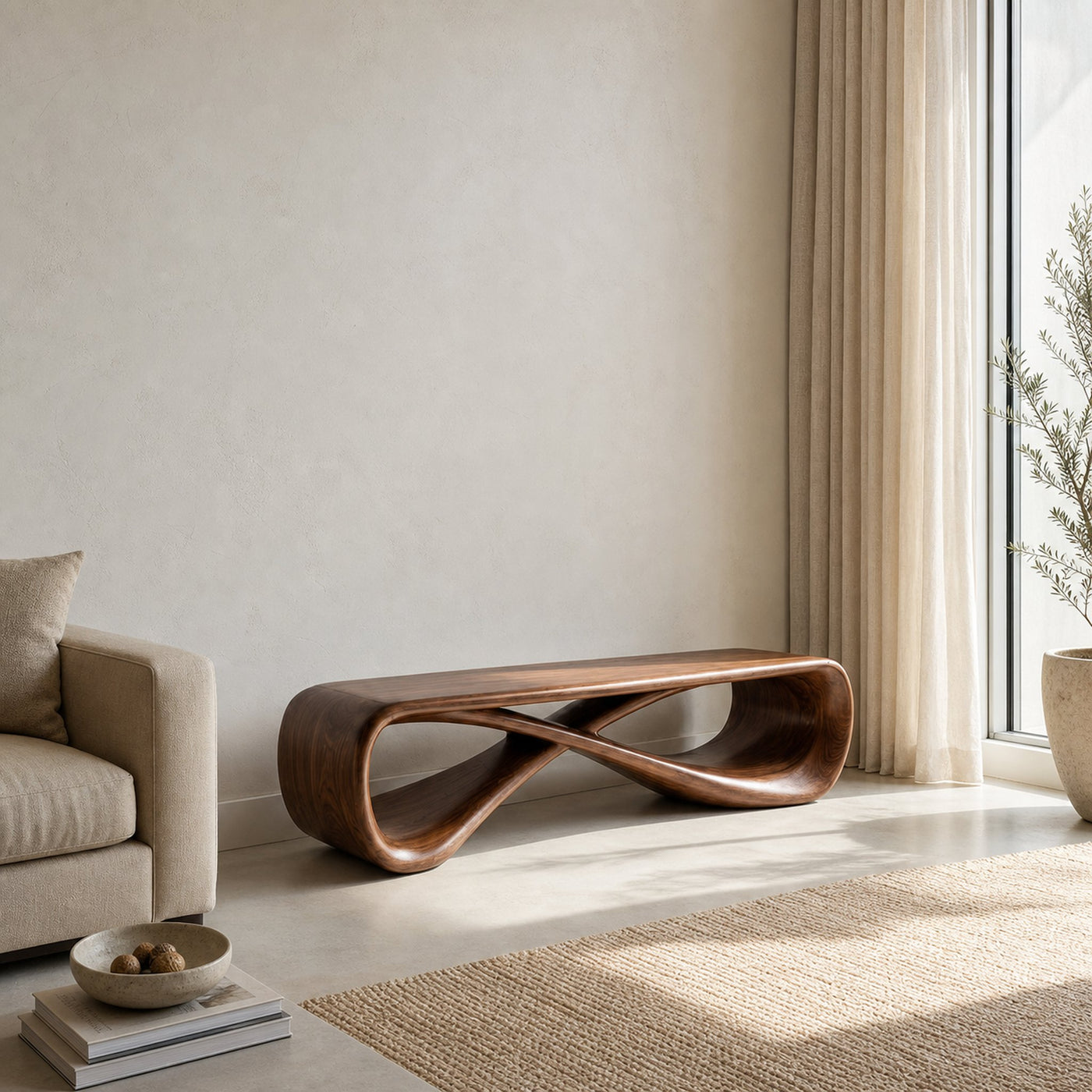 Organic Natural Wood Bench For Minimalist Entryway Styling - product view 7