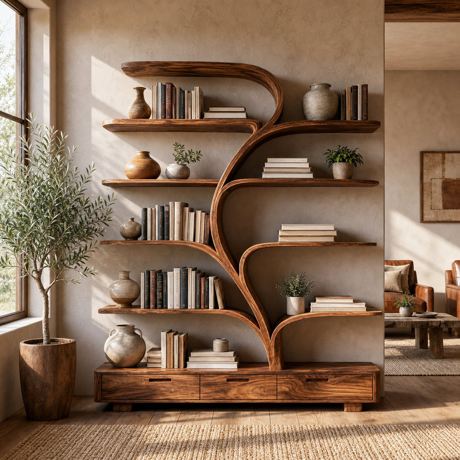 Organic Natural Wood Bookshelf Branch Shape For Home Decor