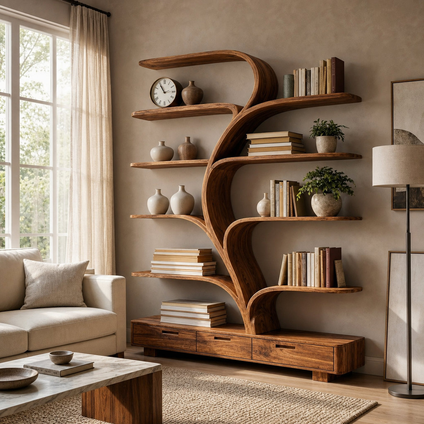 Organic Natural Wood Bookshelf Branch Shape For Home Decor - product view 6