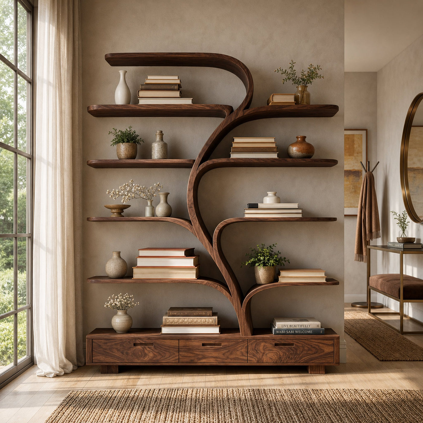 Organic Natural Wood Bookshelf Branch Shape For Home Decor - product view 7