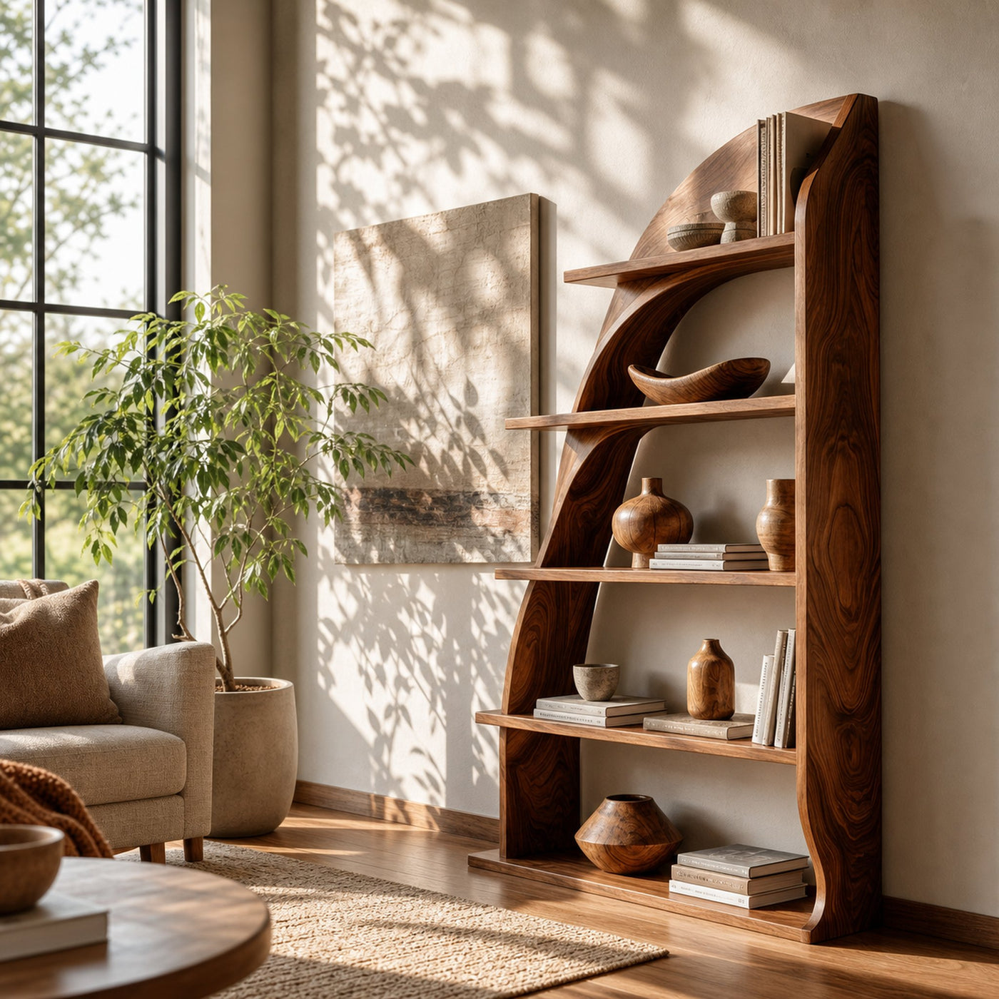 Organic Natural Wood Bookshelf For Living Room Display - product view 6