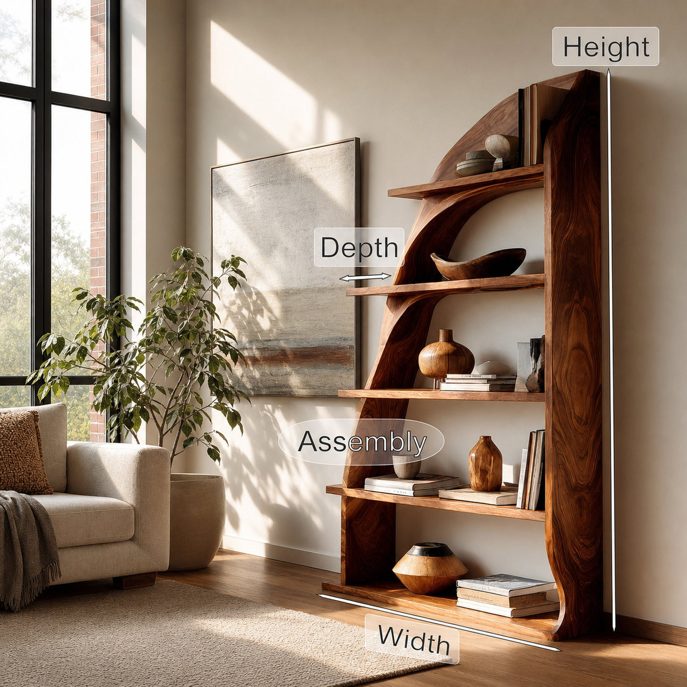 Organic Natural Wood Bookshelf For Living Room Display - product view 8
