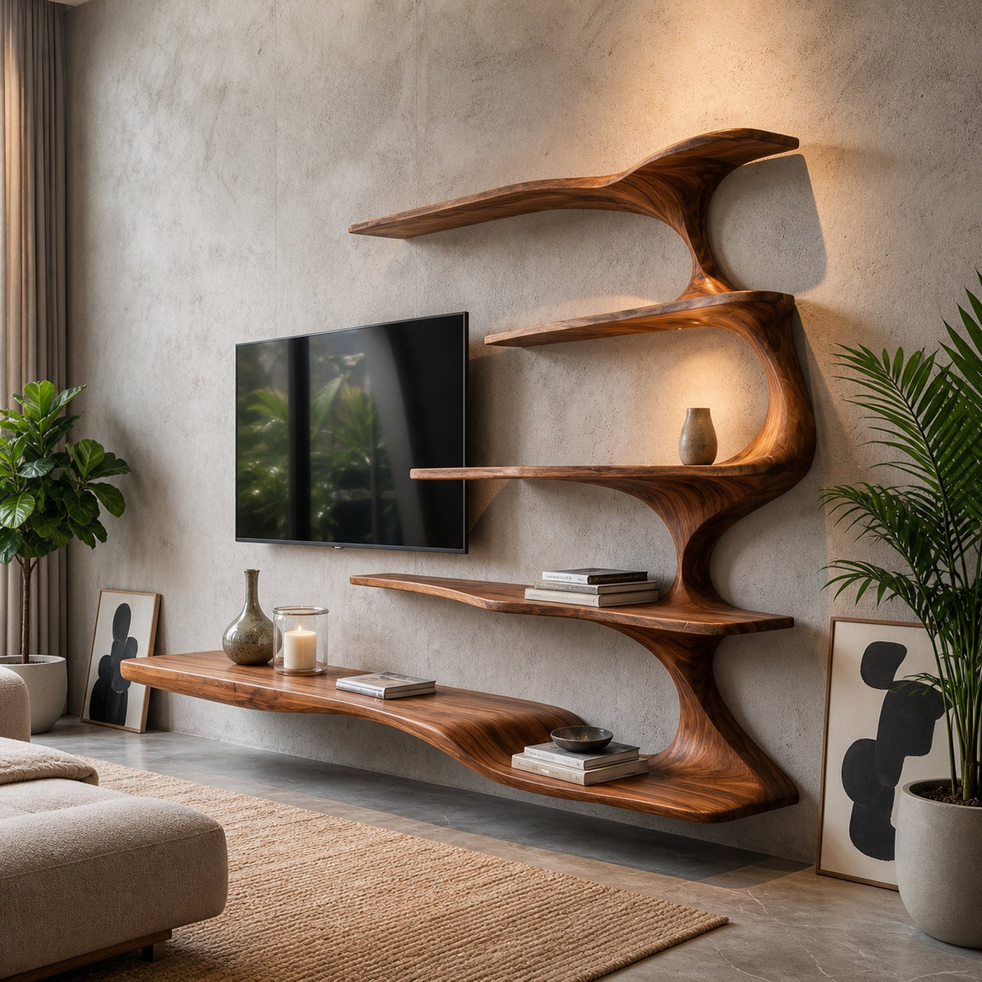 Organic Natural Wood TV Shelf For Living Space - product view 6