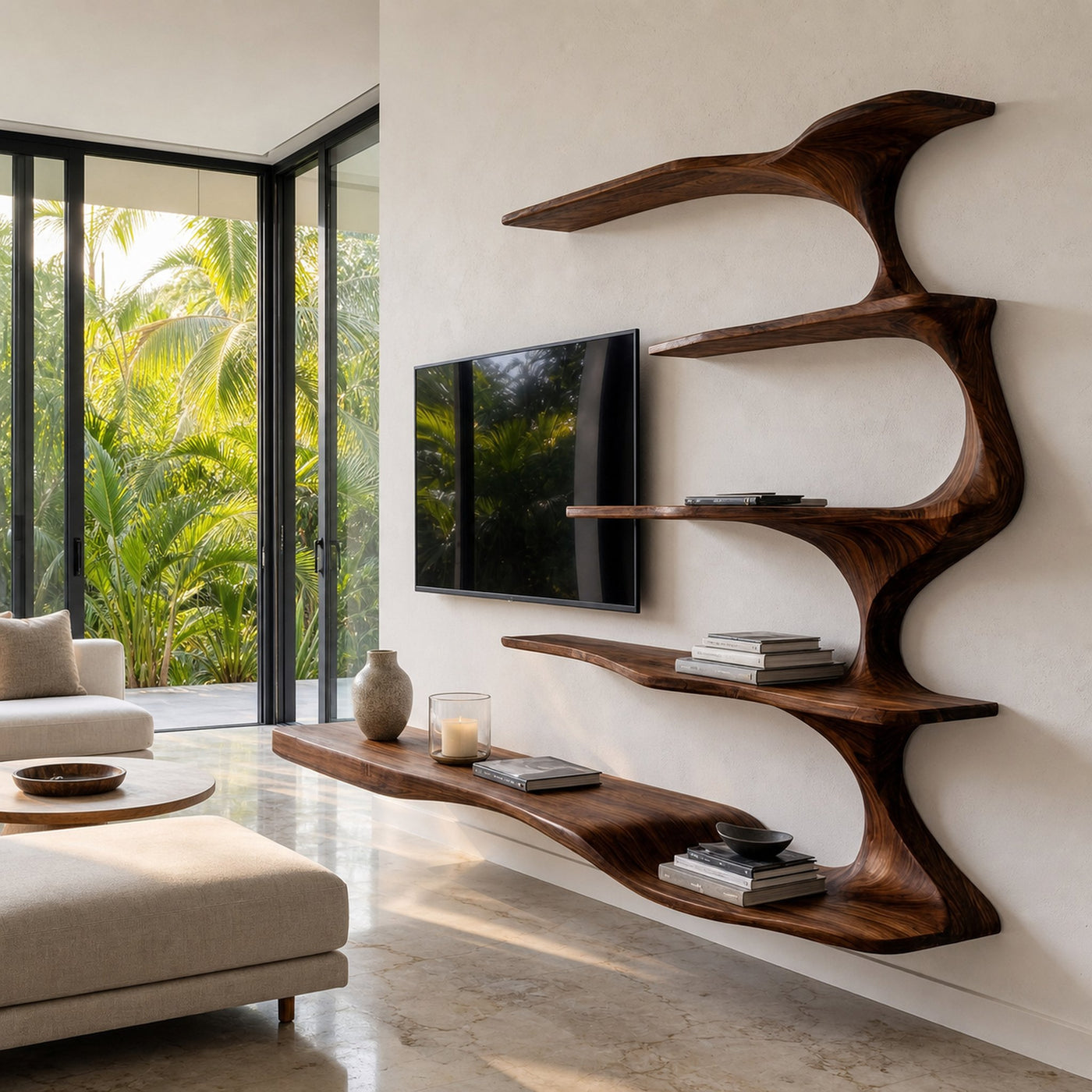 Organic Natural Wood TV Shelf For Living Space - product view 7