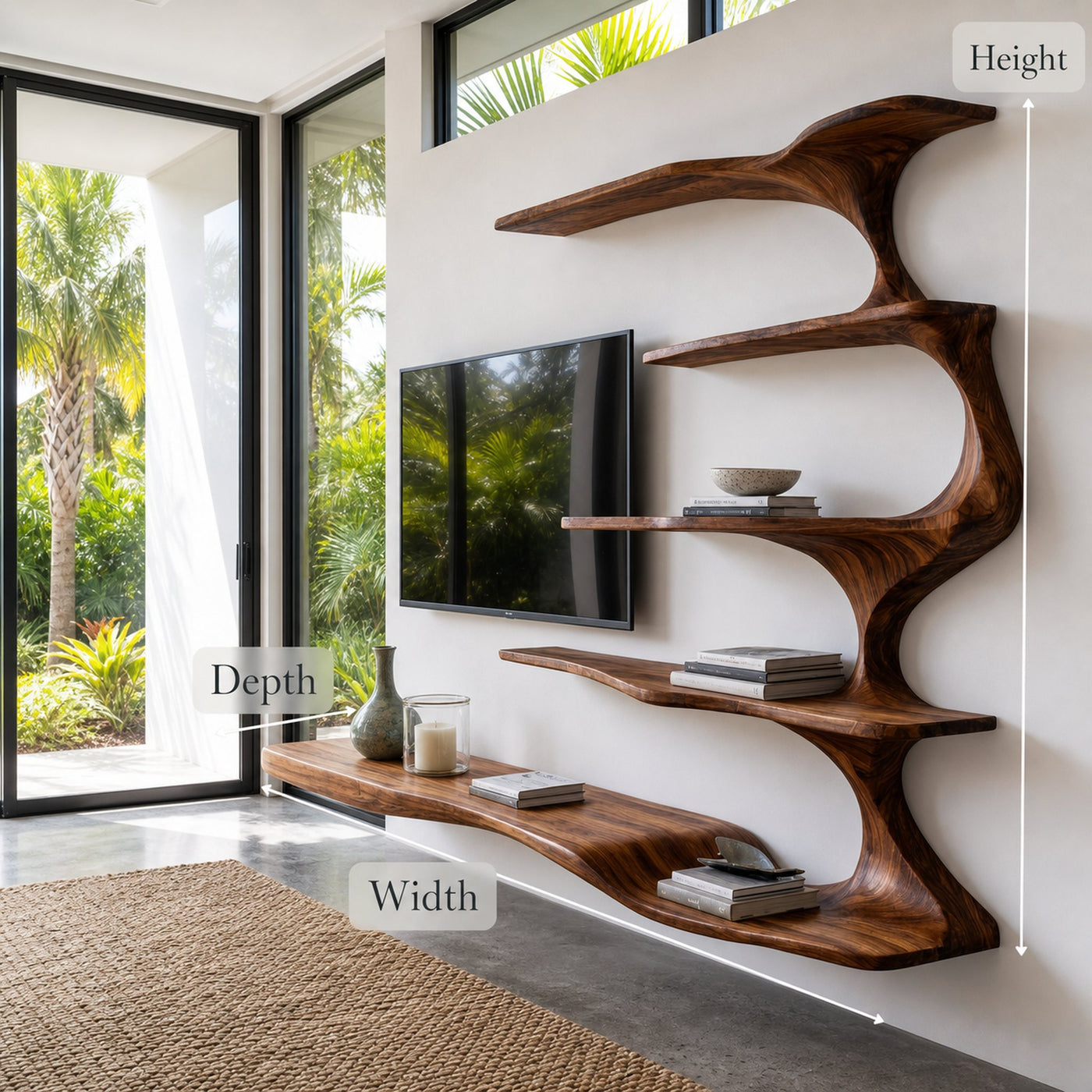 Organic Natural Wood TV Shelf For Living Space - product view 8