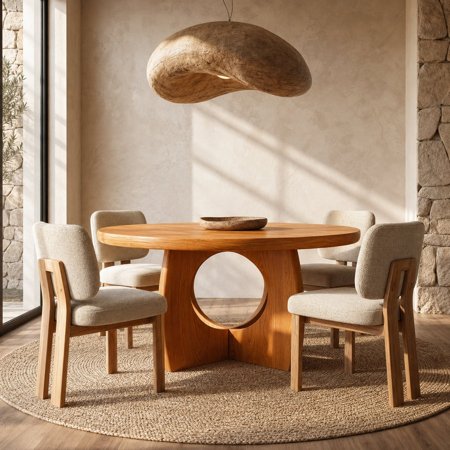 Organic Round Dining Table With Cutout Base For Dining Room