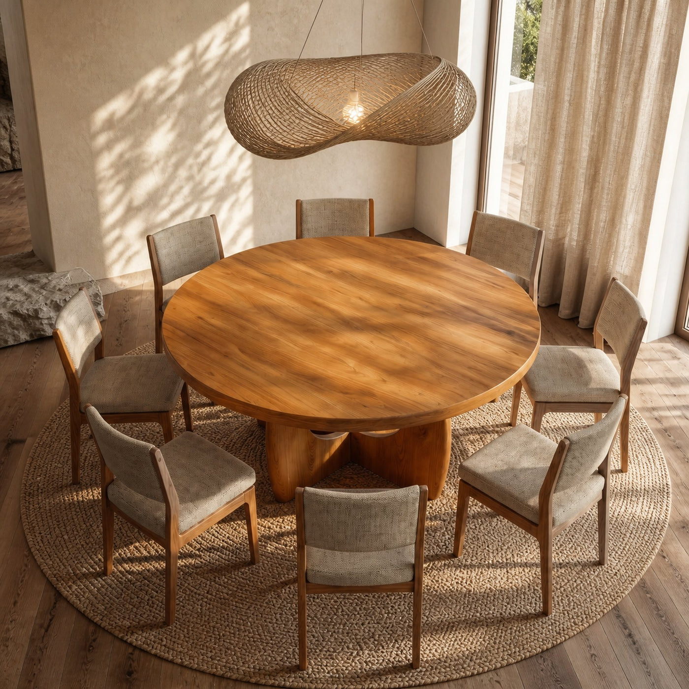 Organic Round Dining Table With Cutout Base For Dining Room - product view 2