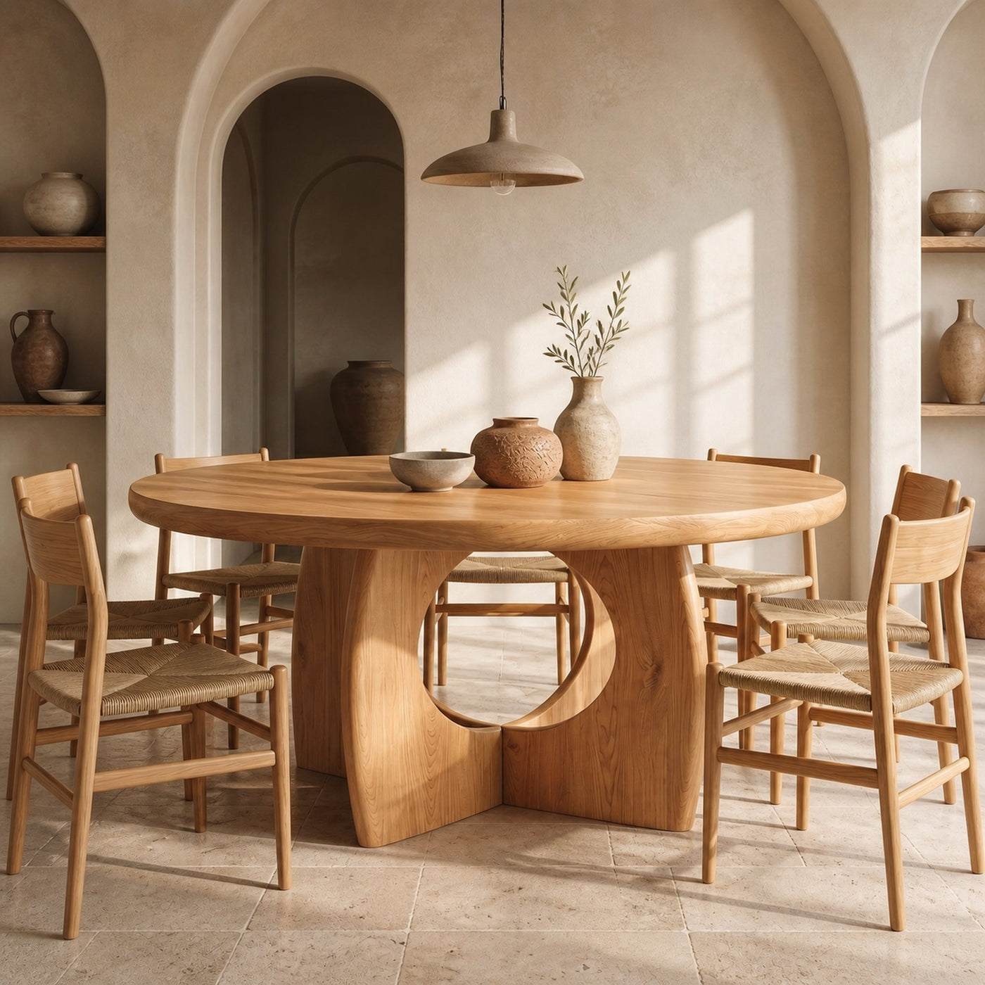 Organic Round Dining Table With Cutout Base For Dining Room - product view 5