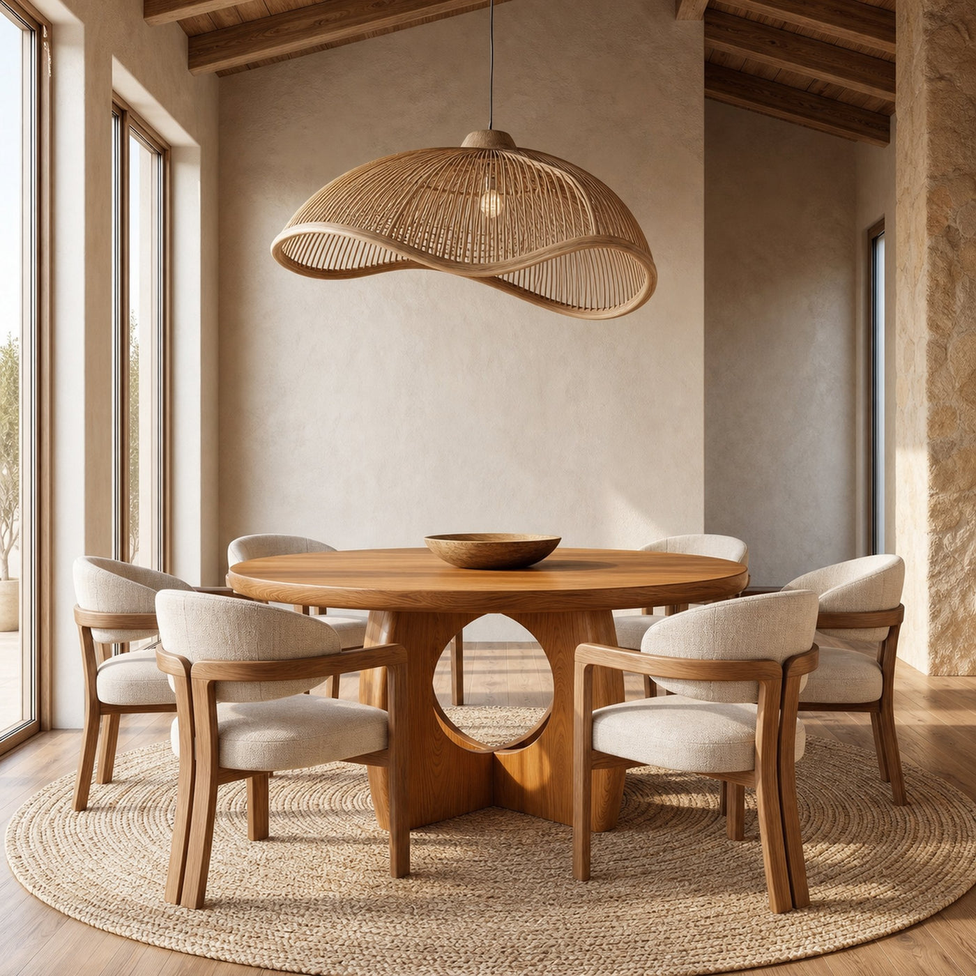 Organic Round Dining Table With Cutout Base For Dining Room - product view 6