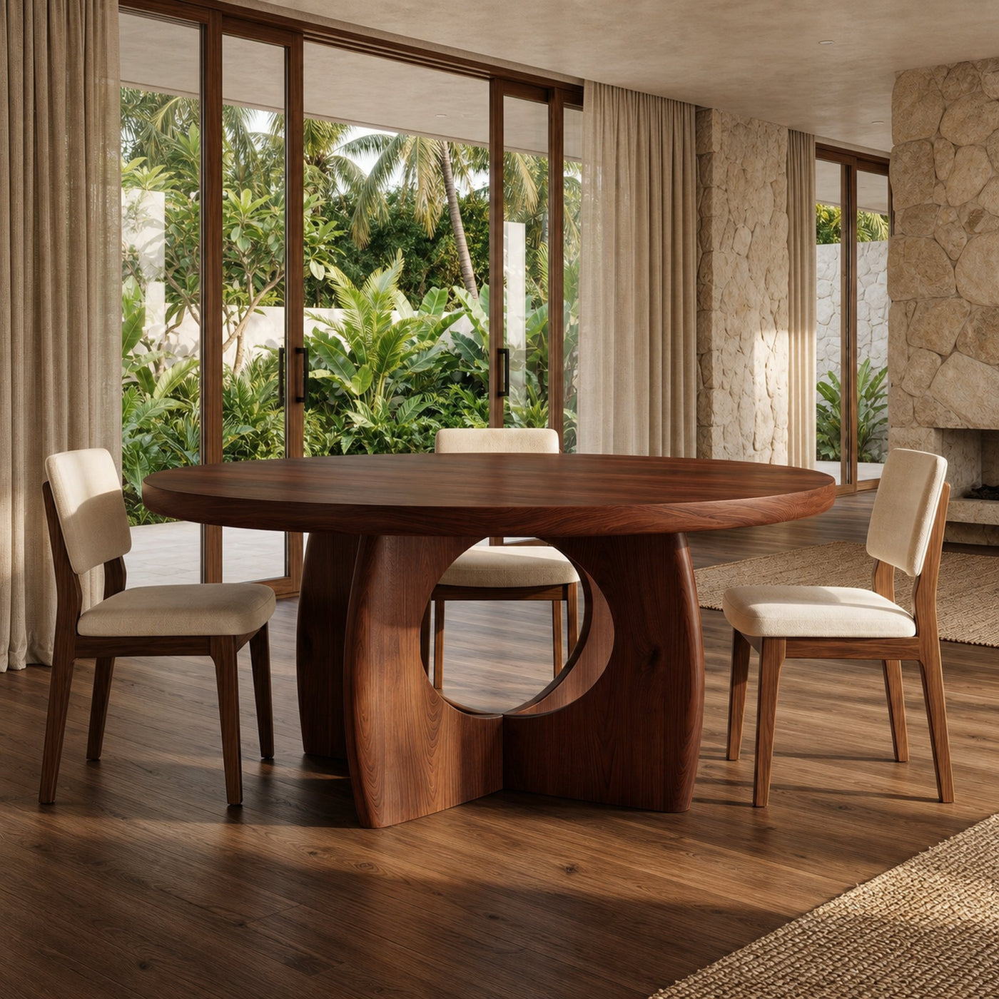 Organic Round Dining Table With Cutout Base For Dining Room - product view 7
