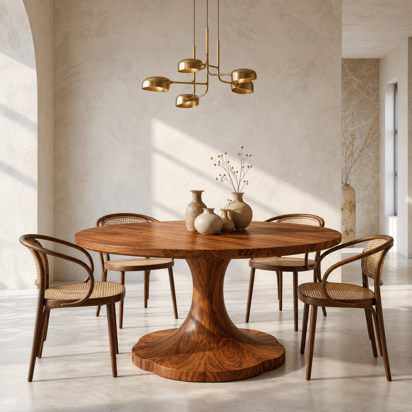 Organic Round Dining Table With Handcrafted Pedestal For Dining Room