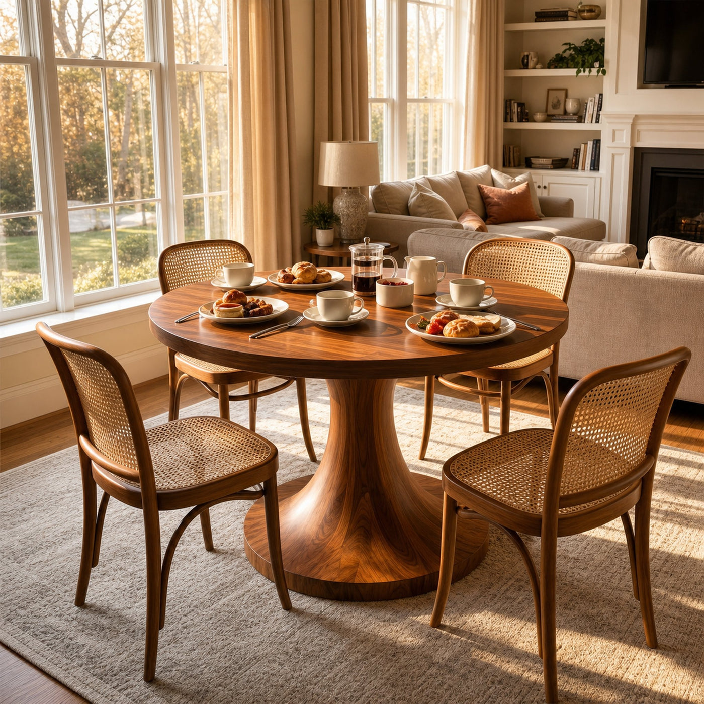 Organic Round Dining Table With Handcrafted Pedestal For Dining Room - product view 3