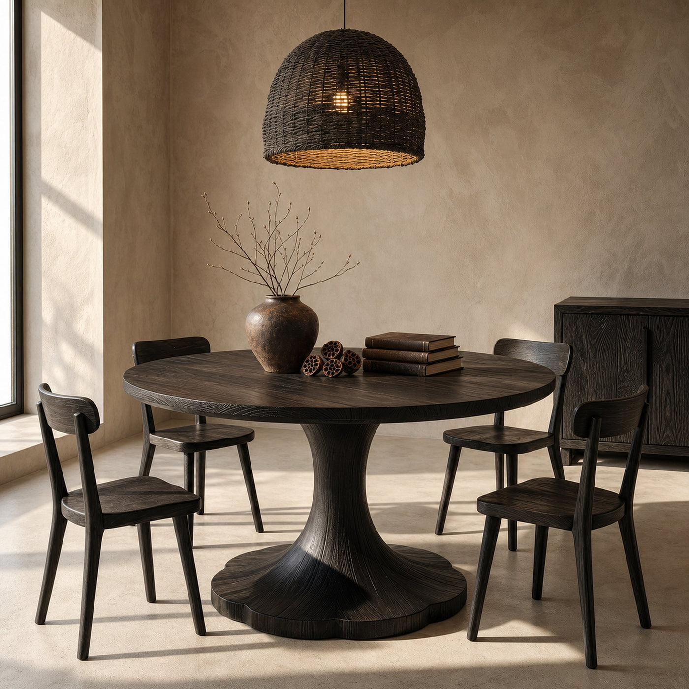 Organic Round Dining Table With Handcrafted Pedestal For Dining Room - product view 4