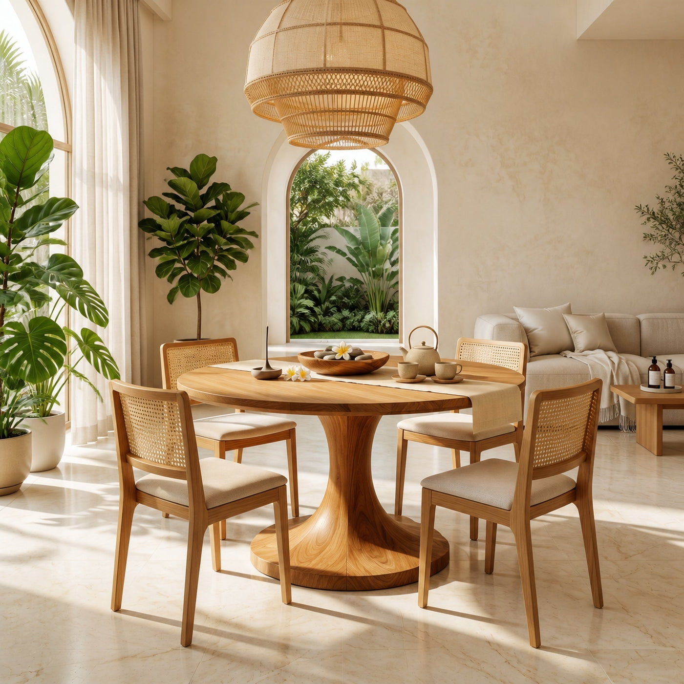 Organic Round Dining Table With Handcrafted Pedestal For Dining Room - product view 5