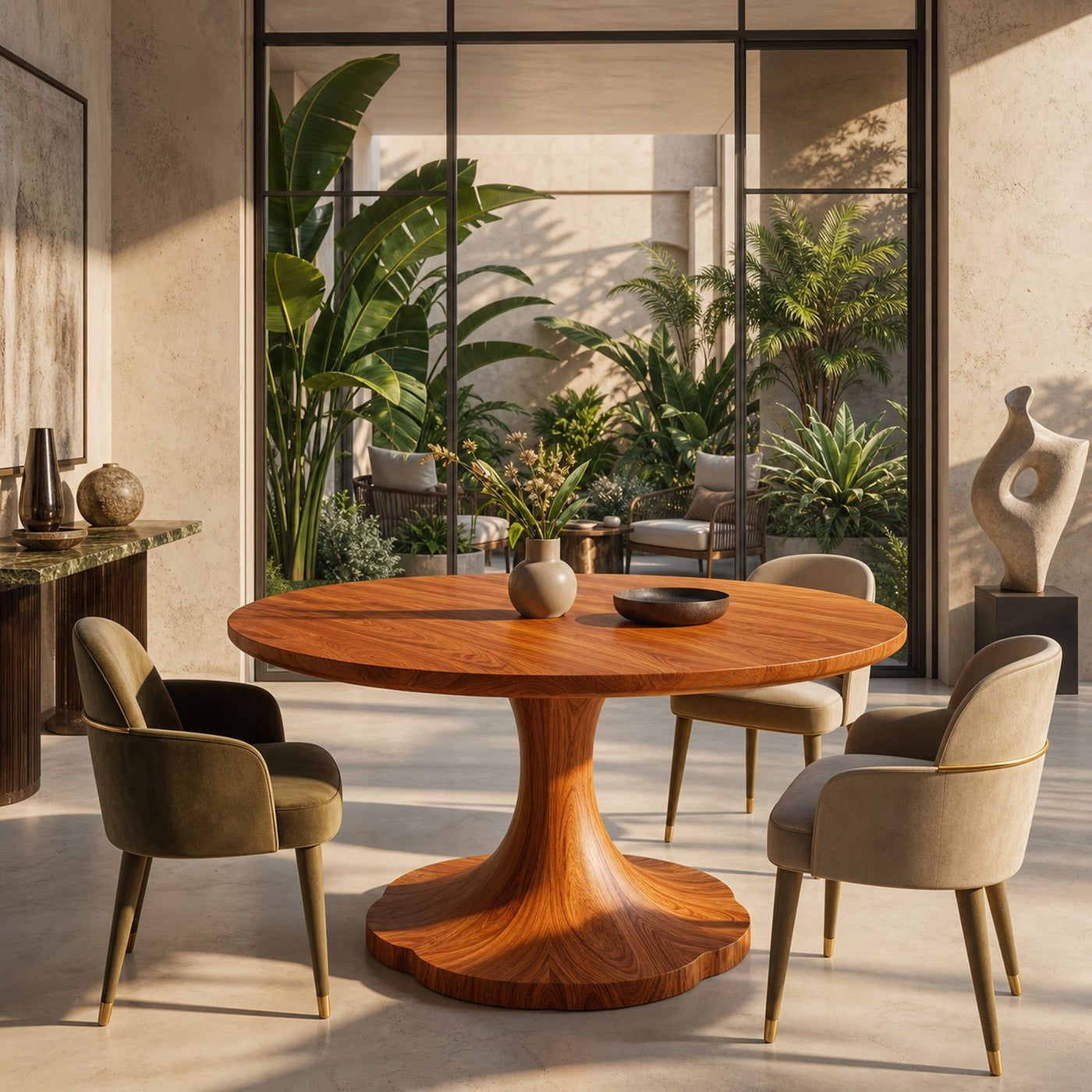 Organic Round Dining Table With Handcrafted Pedestal For Dining Room - product view 6
