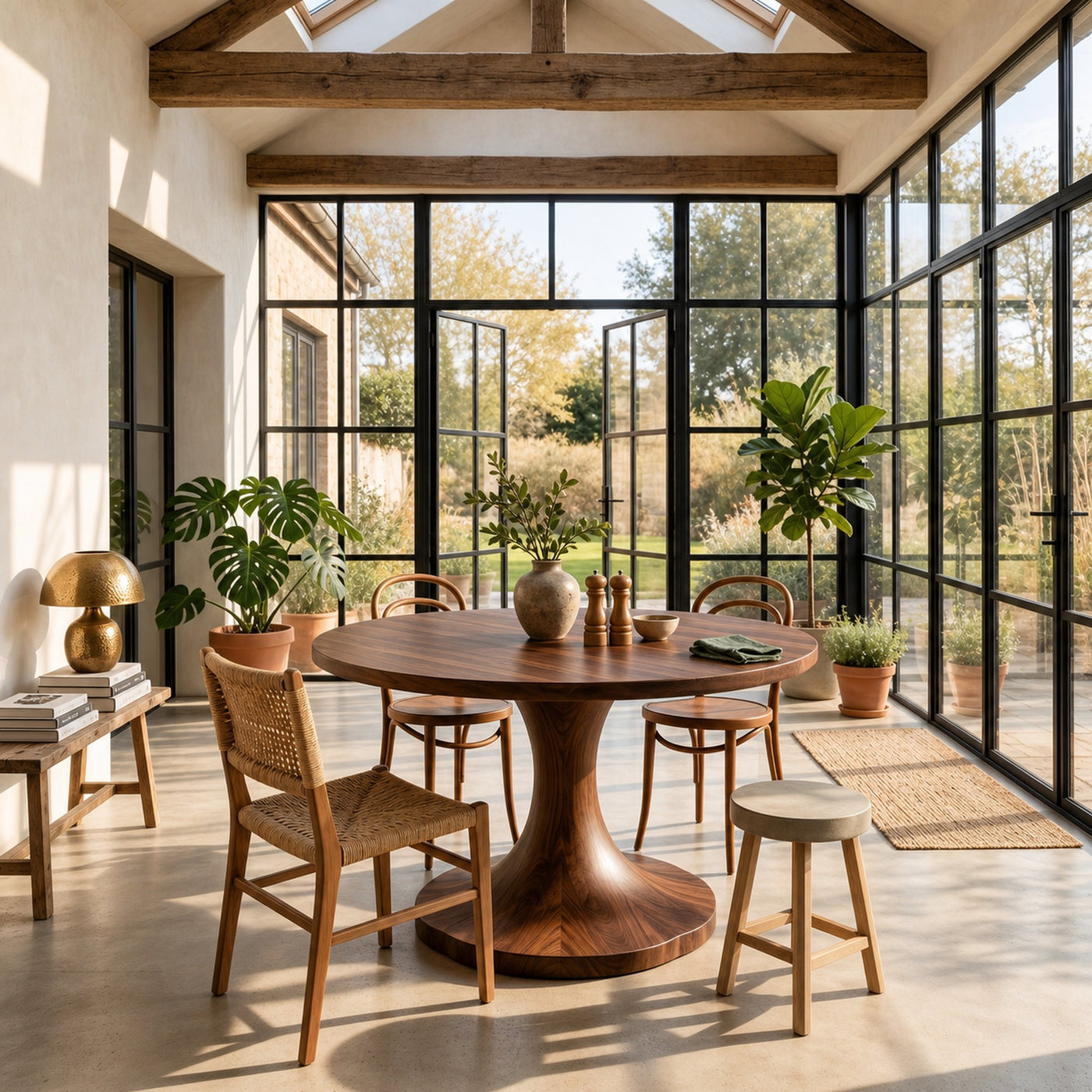 Organic Round Dining Table With Handcrafted Pedestal For Dining Room - product view 7