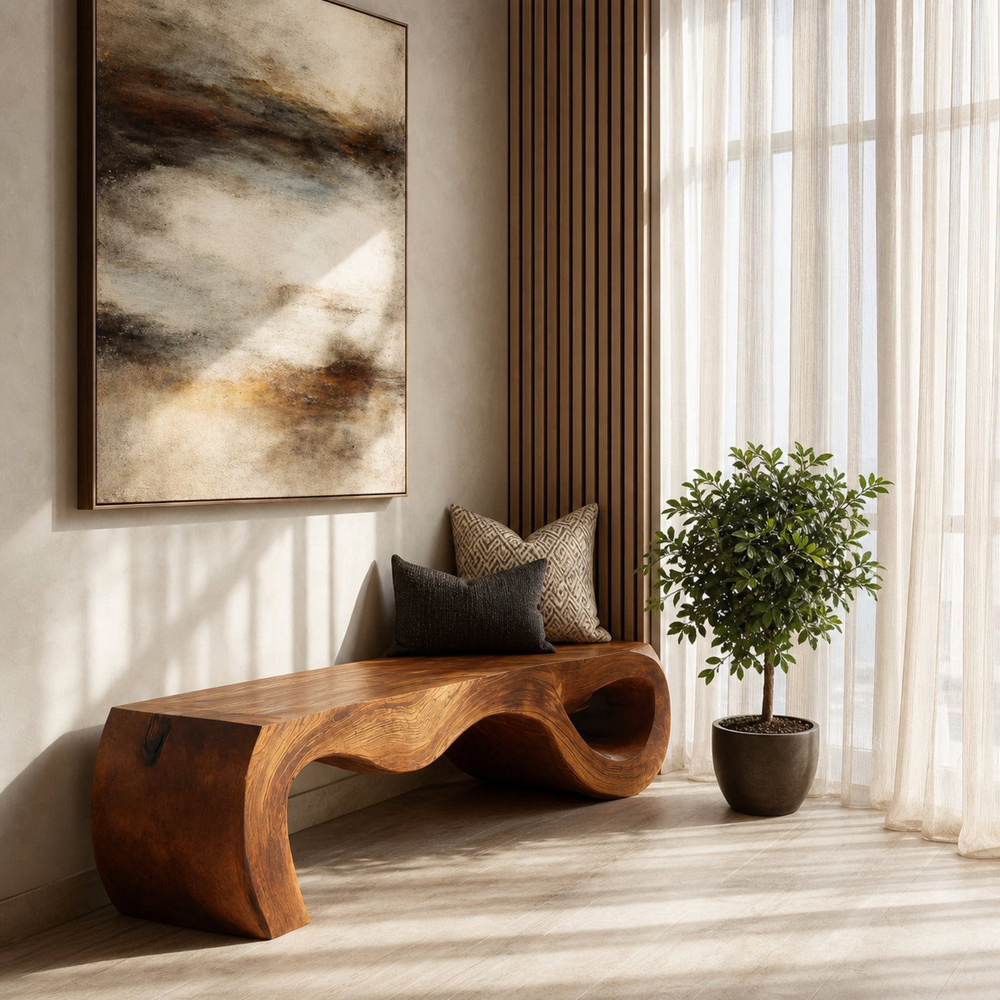 Organic Sculptural Bench For Entryway Or Living Room