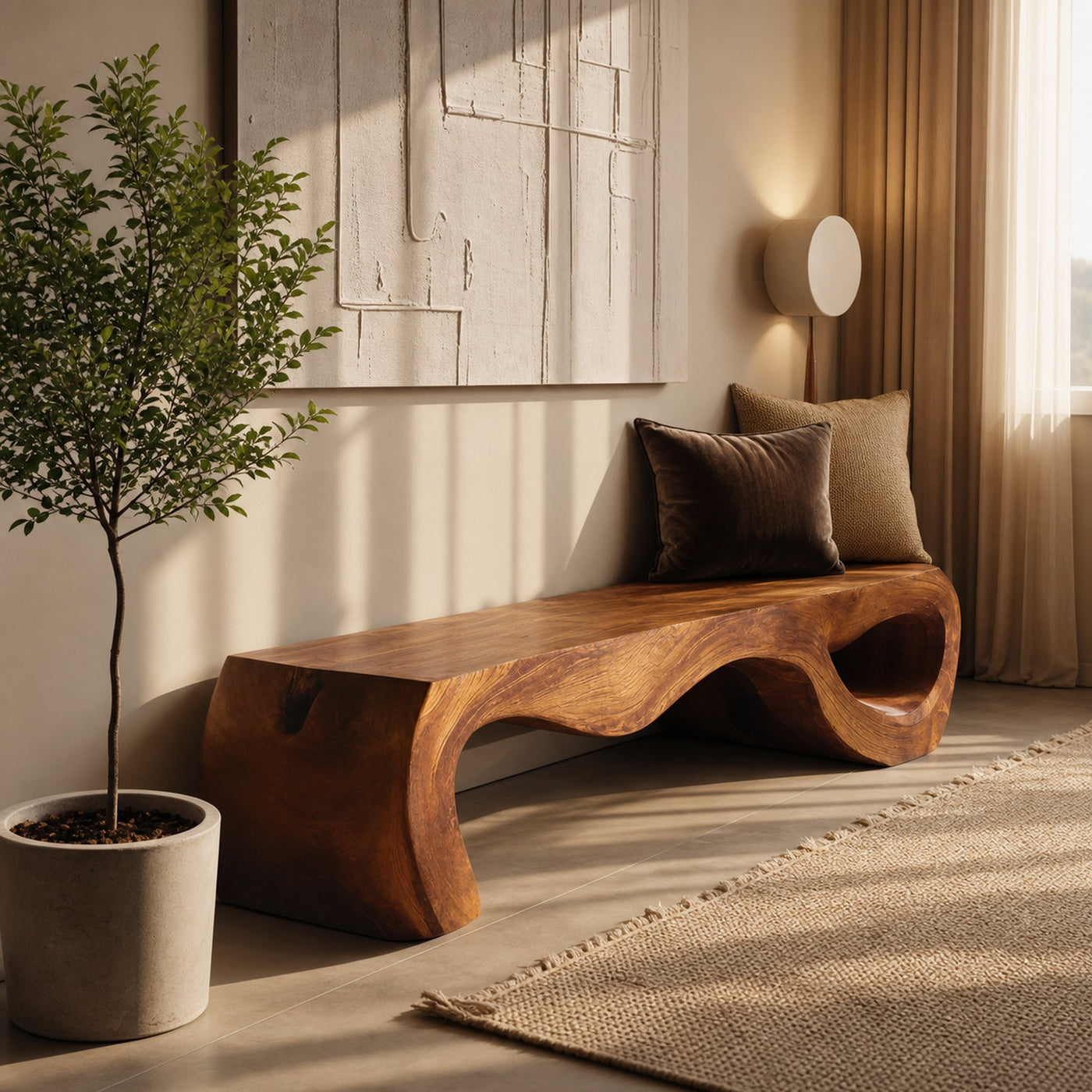 Organic Sculptural Bench For Entryway Or Living Room - product view 6