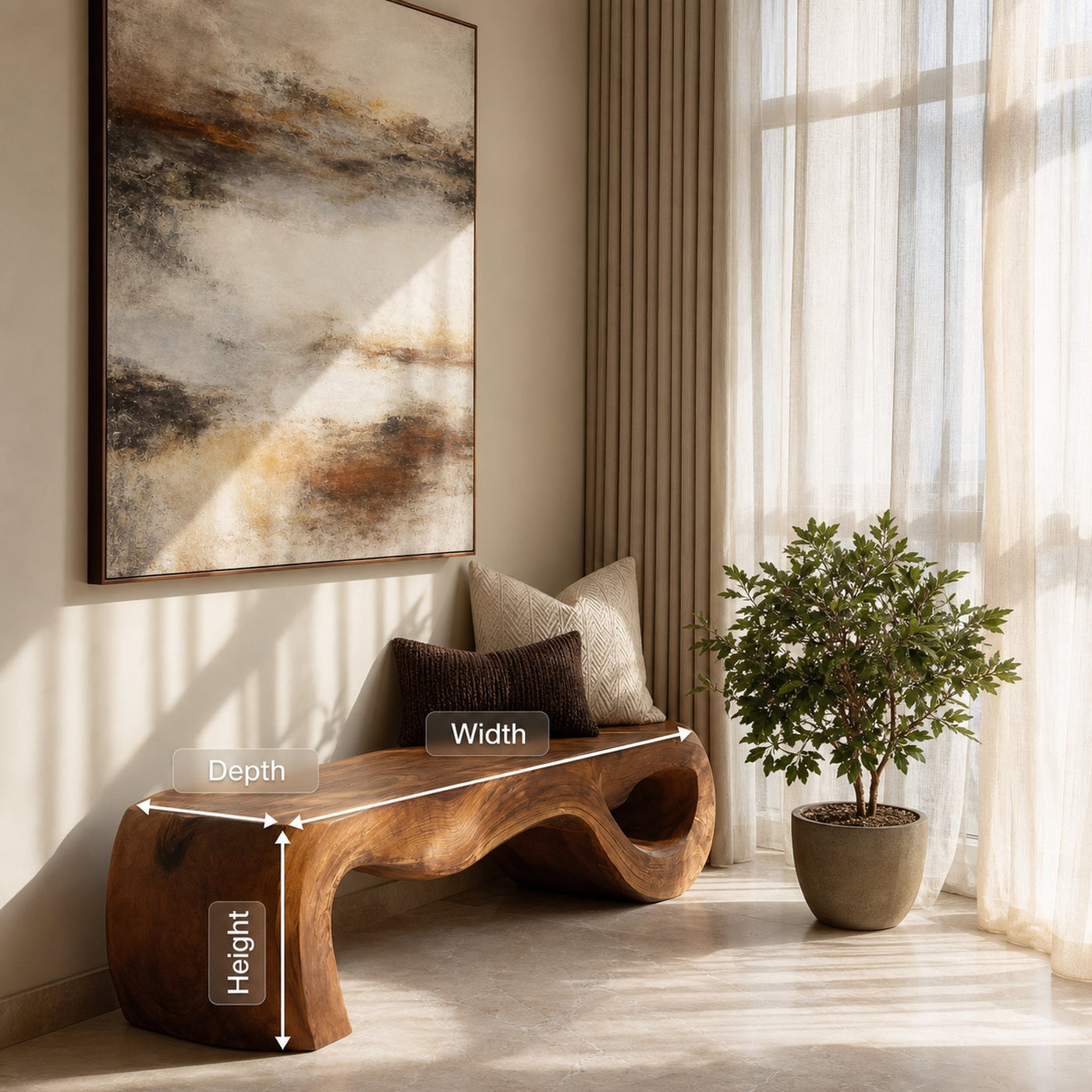 Organic Sculptural Bench For Entryway Or Living Room - product view 8