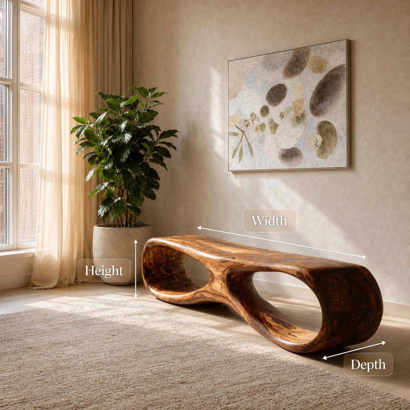 Organic Sculptural Bench For Living Room Decor - product view 8