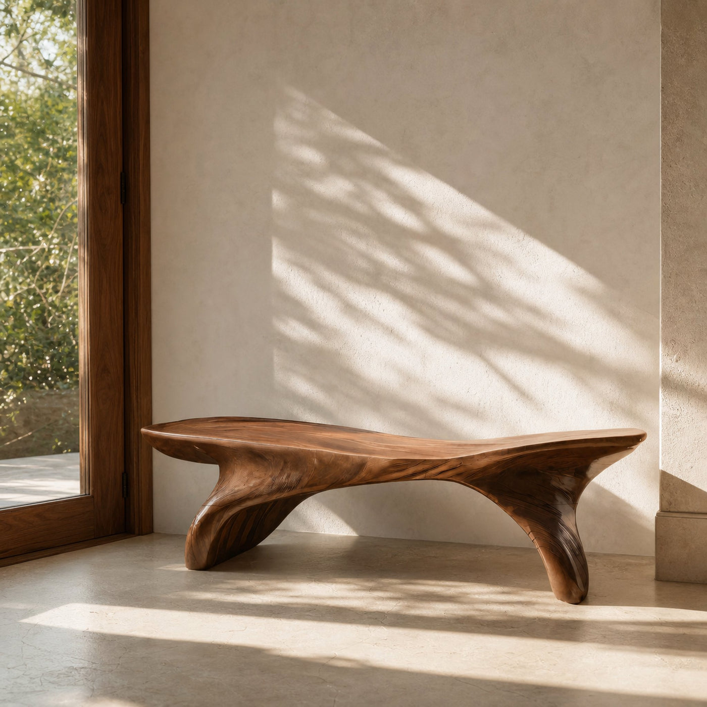 Organic Sculptural Bench With Curved Design For Entryway