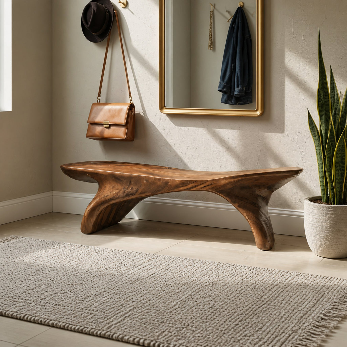 Organic Sculptural Bench With Curved Design For Entryway - product view 6