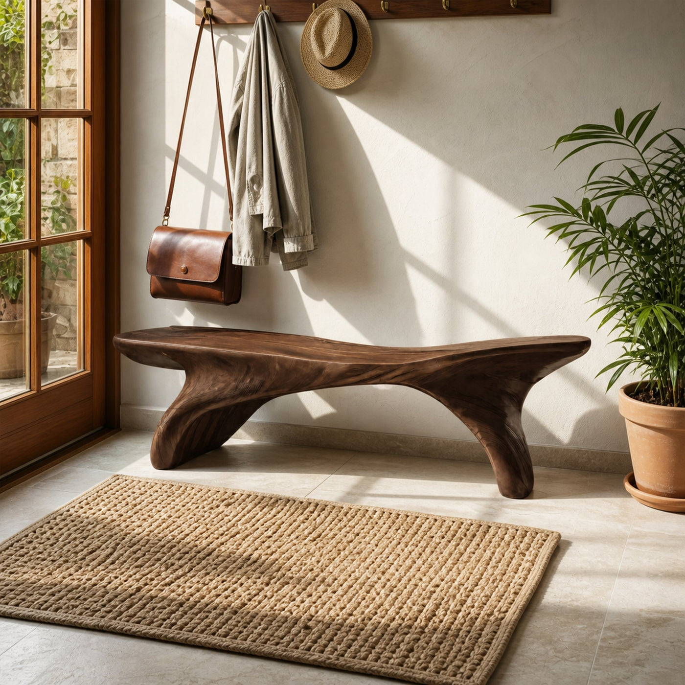Organic Sculptural Bench With Curved Design For Entryway - product view 7