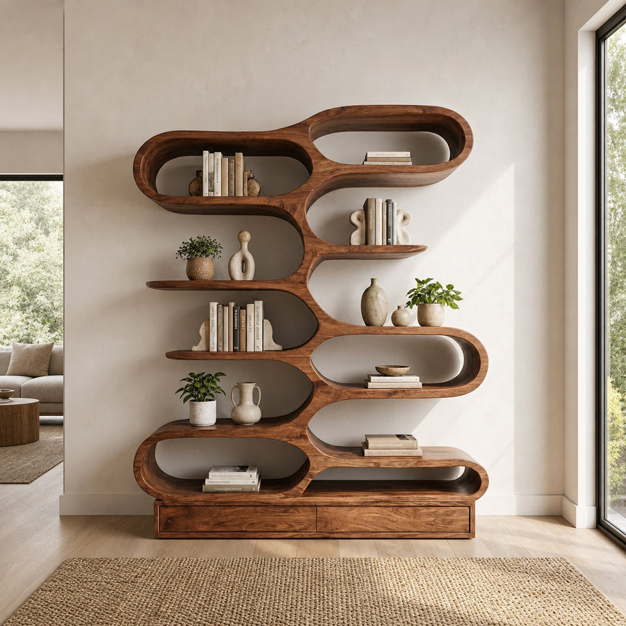 Organic Sculptural Bookcase For Designer Living Room