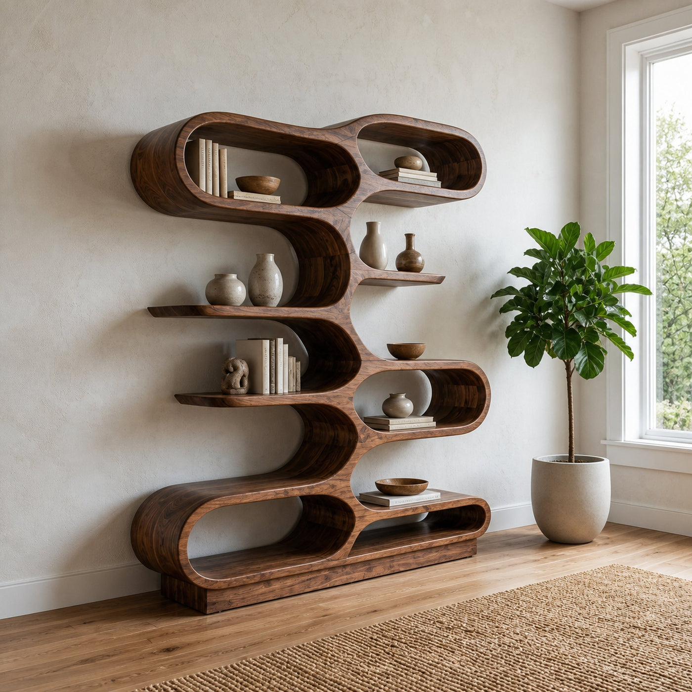 Organic Sculptural Bookcase For Designer Living Room - product view 2