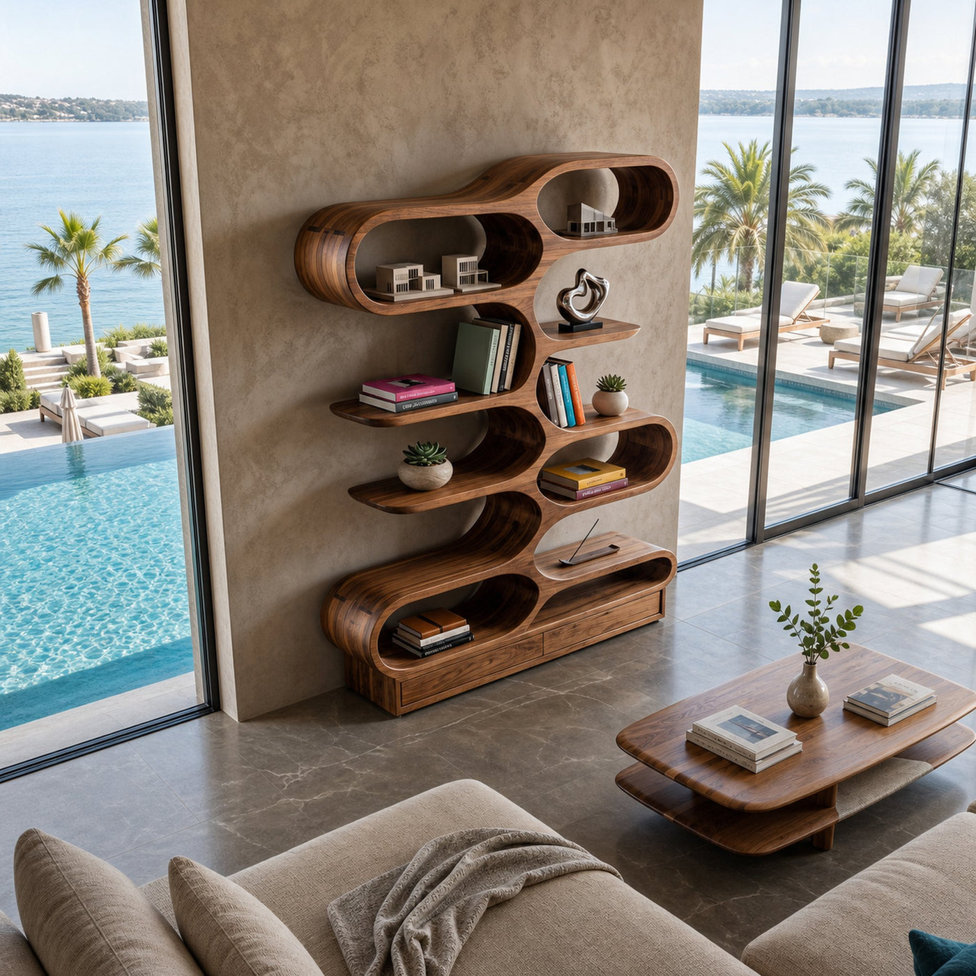 Organic Sculptural Bookcase For Designer Living Room - product view 3