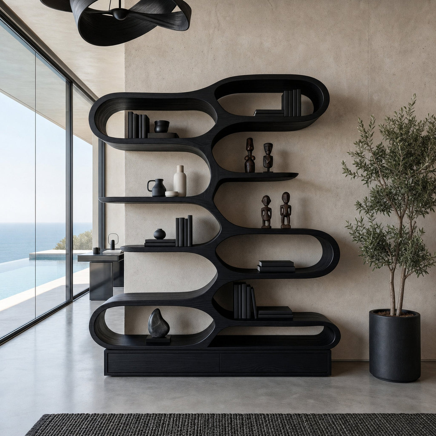 Organic Sculptural Bookcase For Designer Living Room - product view 4