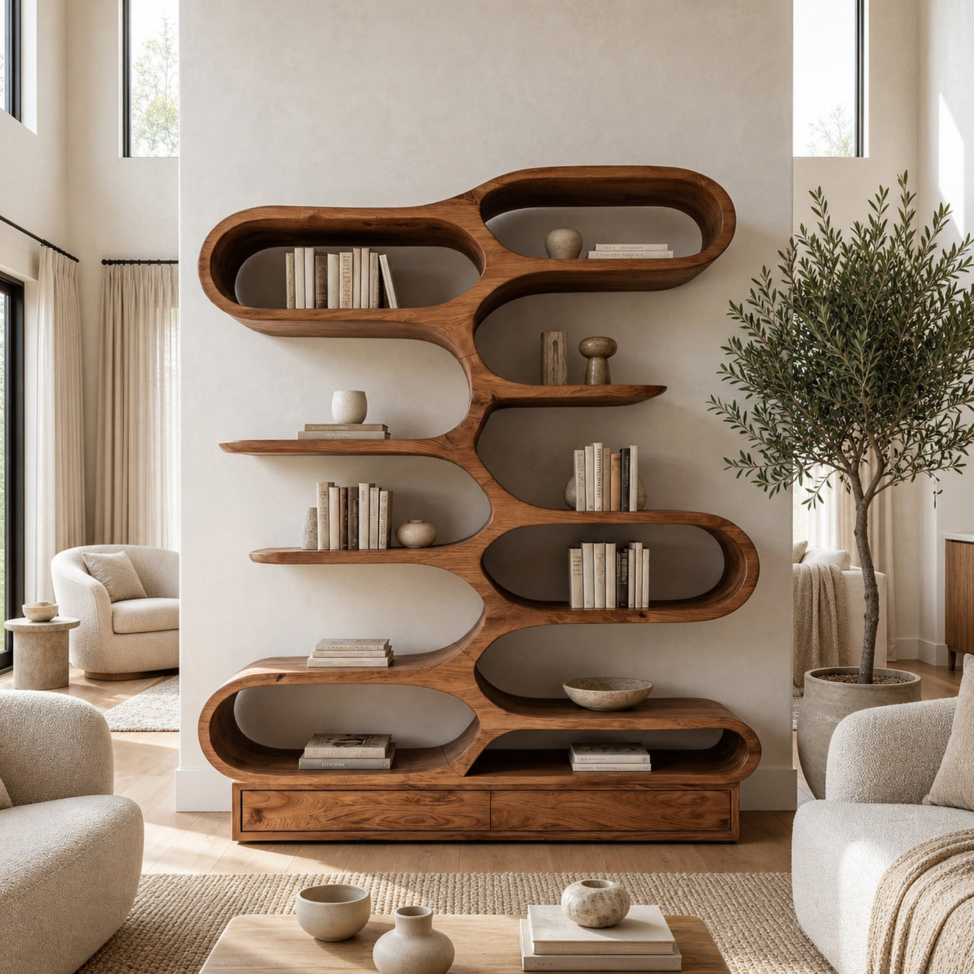 Organic Sculptural Bookcase For Designer Living Room - product view 6
