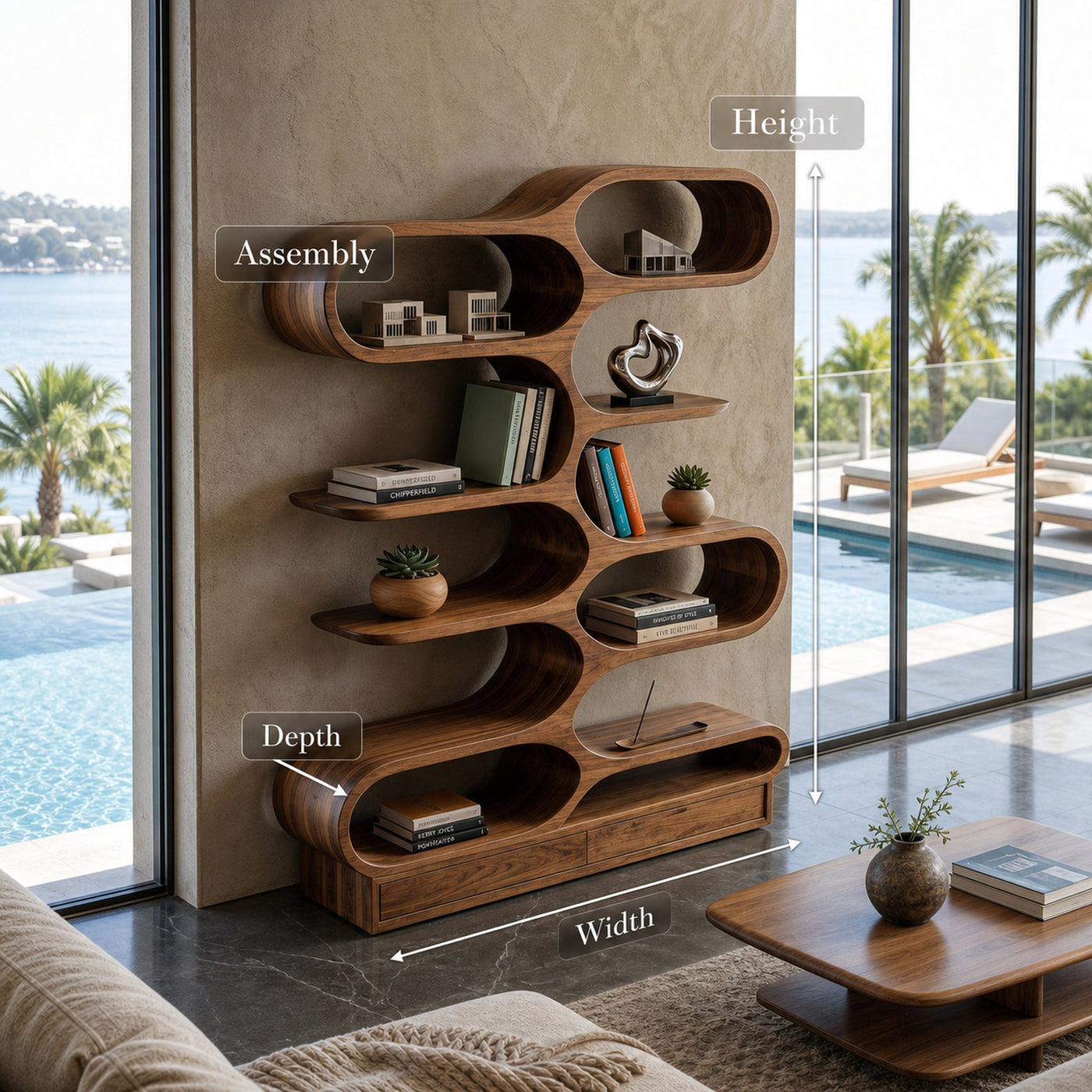 Organic Sculptural Bookcase For Designer Living Room - product view 8