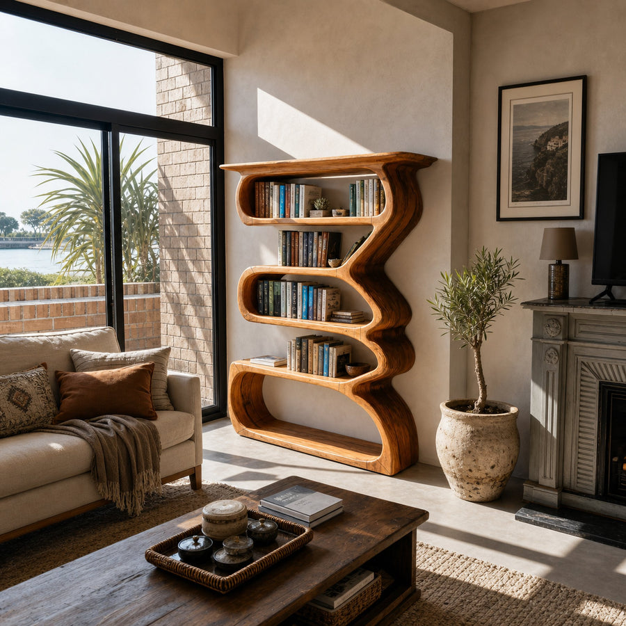 Organic Sculptural Bookshelf Curved Design For Living Room Interior