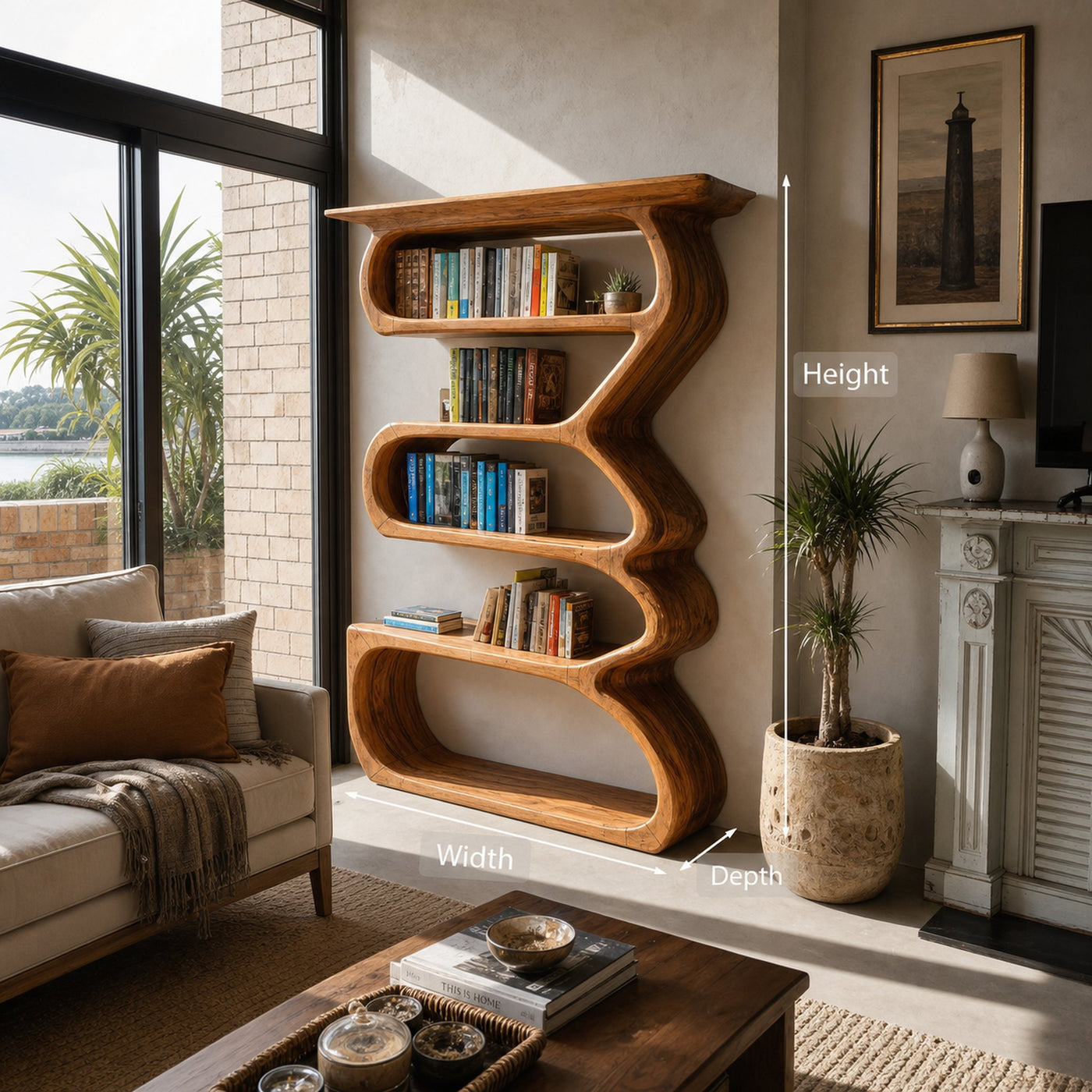 Organic Sculptural Bookshelf Curved Design For Living Room Interior - product view 6