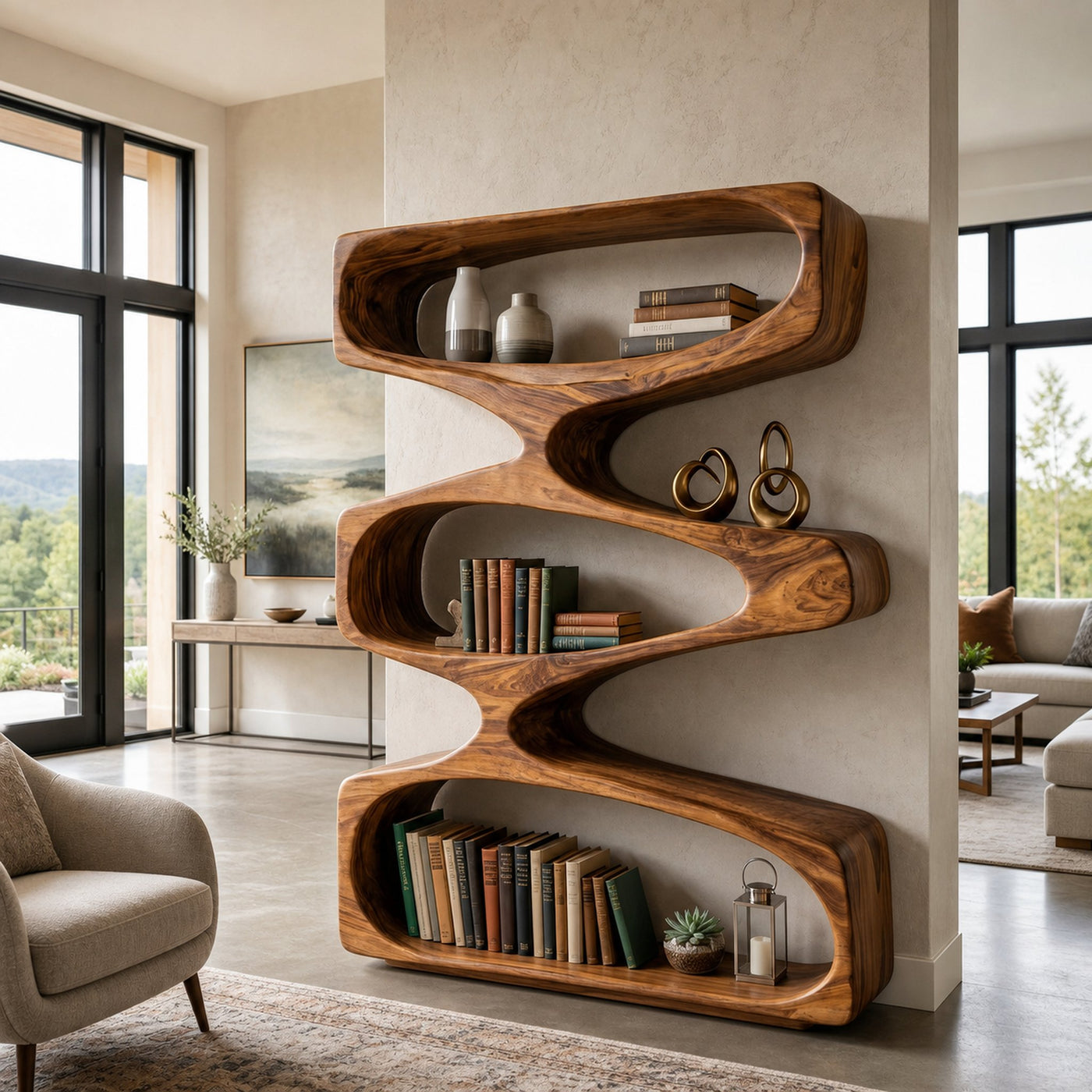 Organic Sculptural Bookshelf With 3 Tiers Storage For Living Room - product view 6