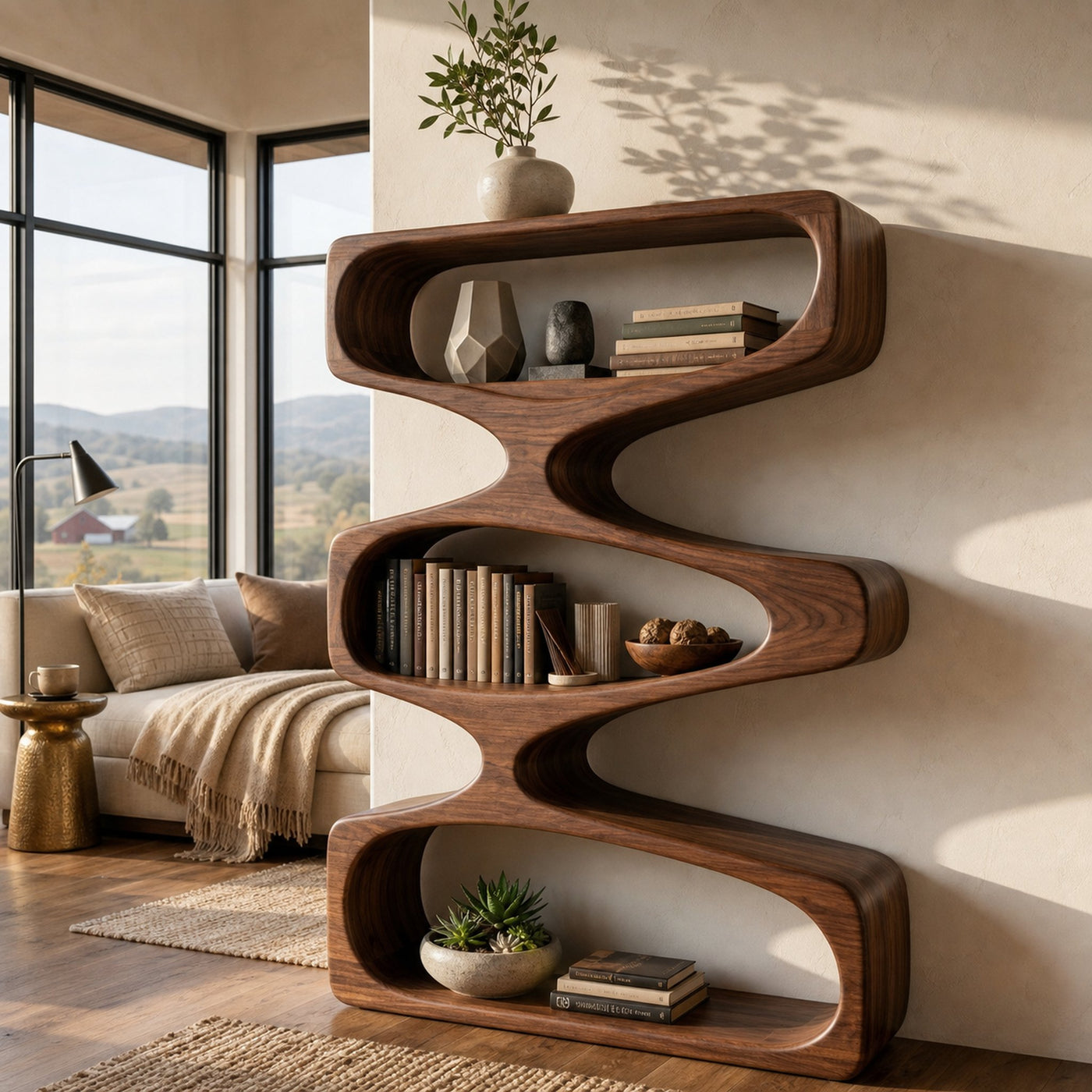 Organic Sculptural Bookshelf With 3 Tiers Storage For Living Room - product view 7
