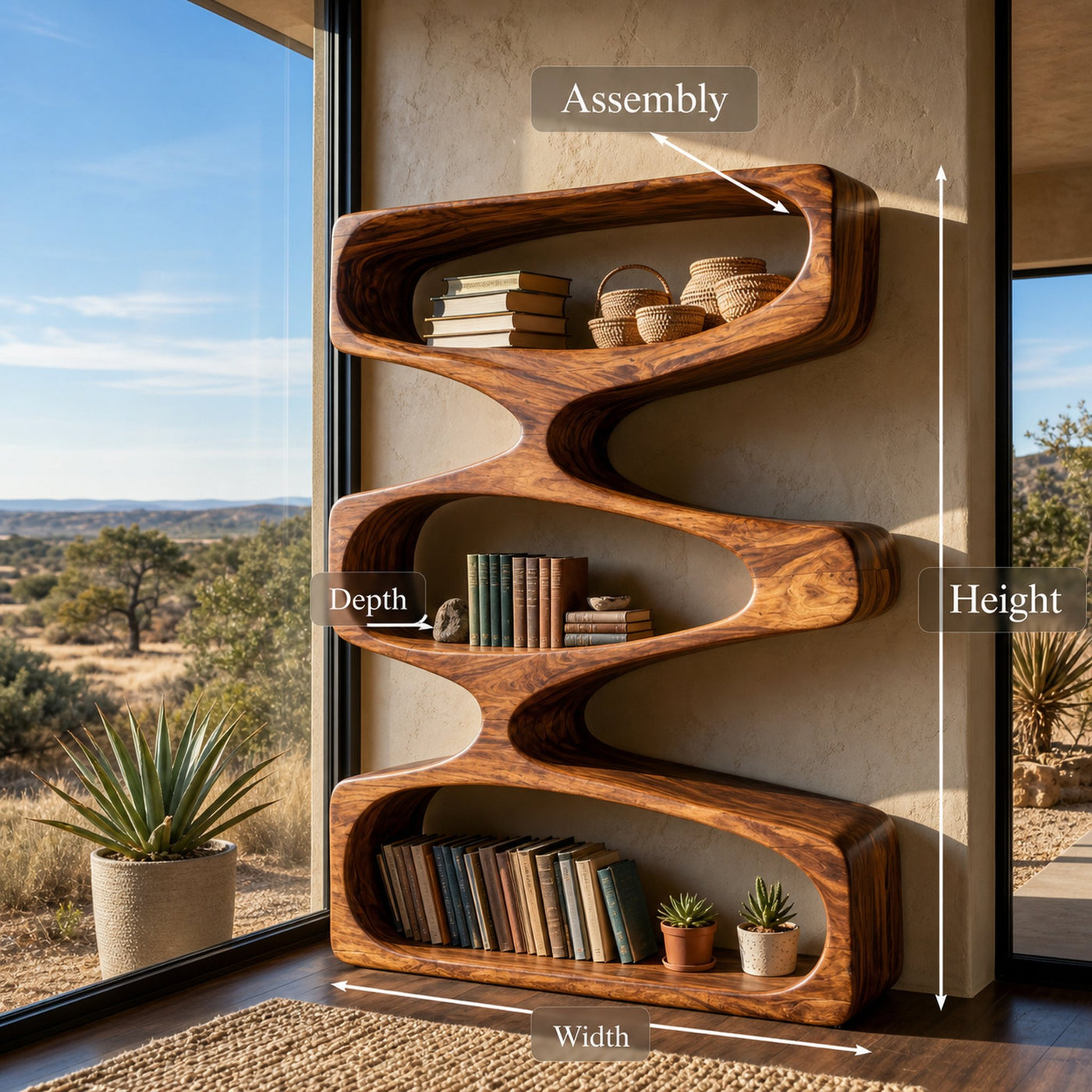 Organic Sculptural Bookshelf With 3 Tiers Storage For Living Room - product view 8