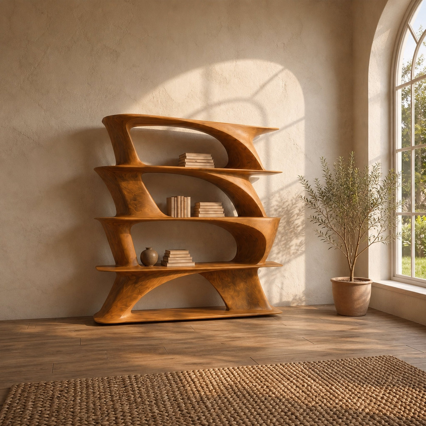 Organic Sculptural Bookshelf With Asymmetrical Open Shelves For Living Room - product view 6