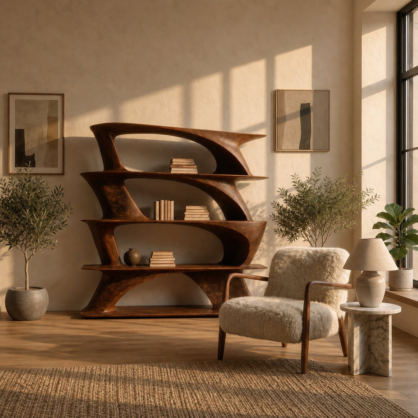 Organic Sculptural Bookshelf With Asymmetrical Open Shelves For Living Room - product view 7