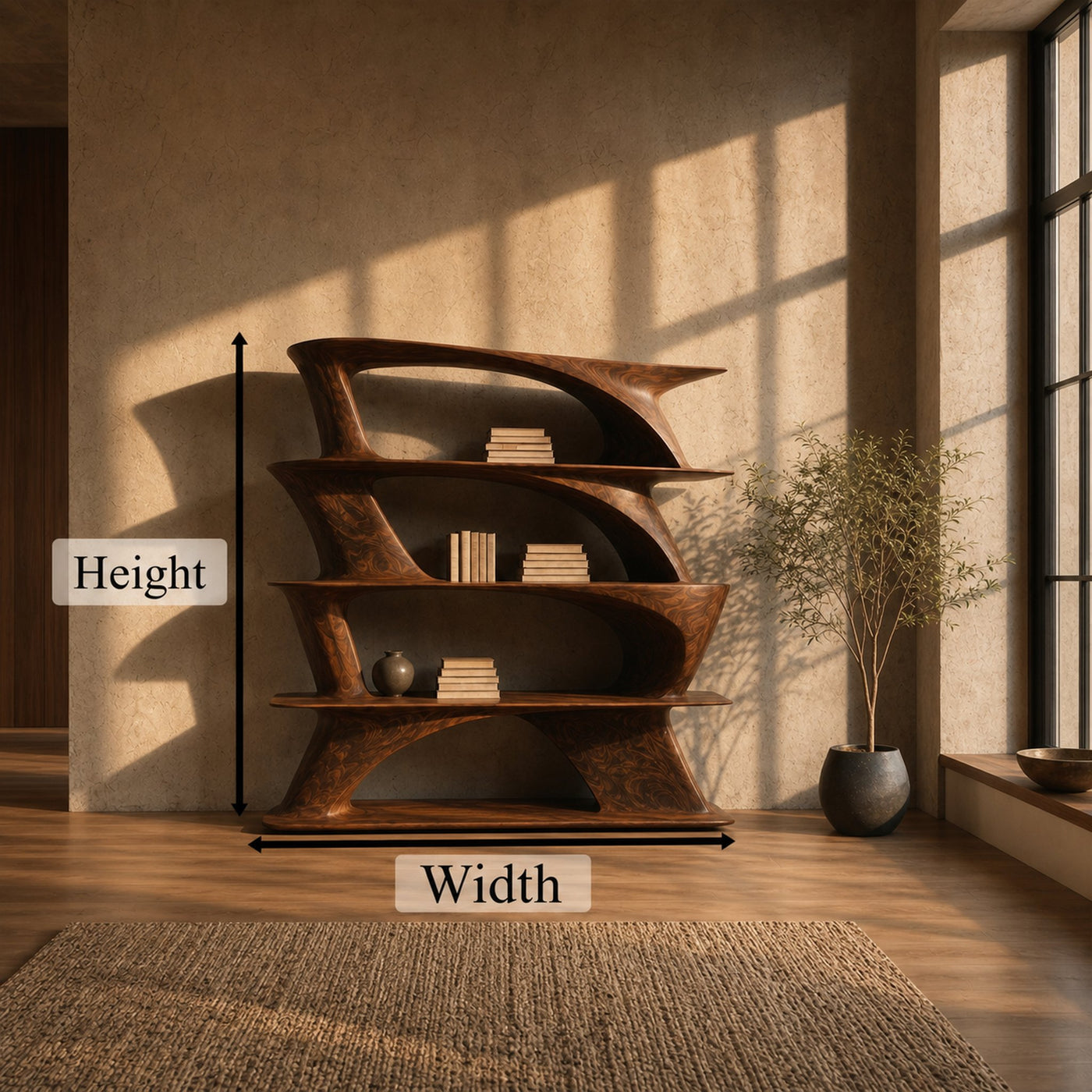 Organic Sculptural Bookshelf With Asymmetrical Open Shelves For Living Room - product view 8
