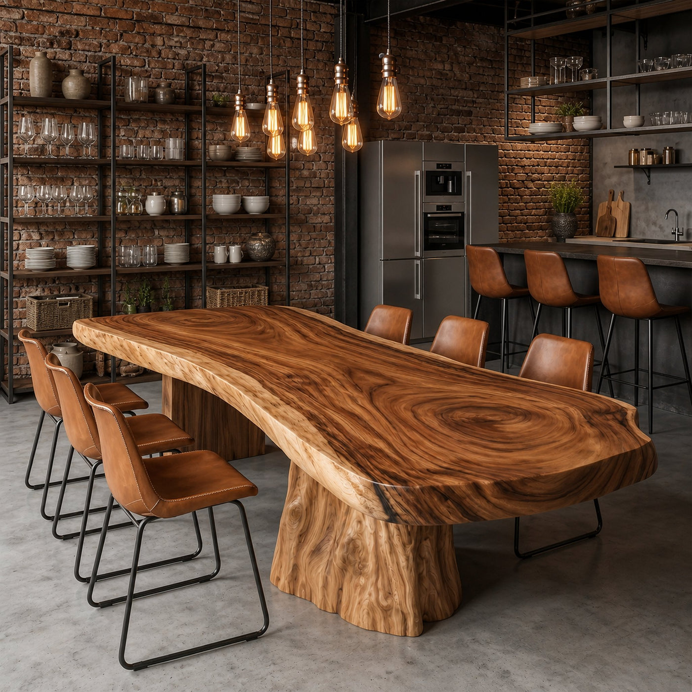 Organic Sculptural Dining Table With Live Edge Solid Wood Top And Pedestal Base For Dining Room - product view 2