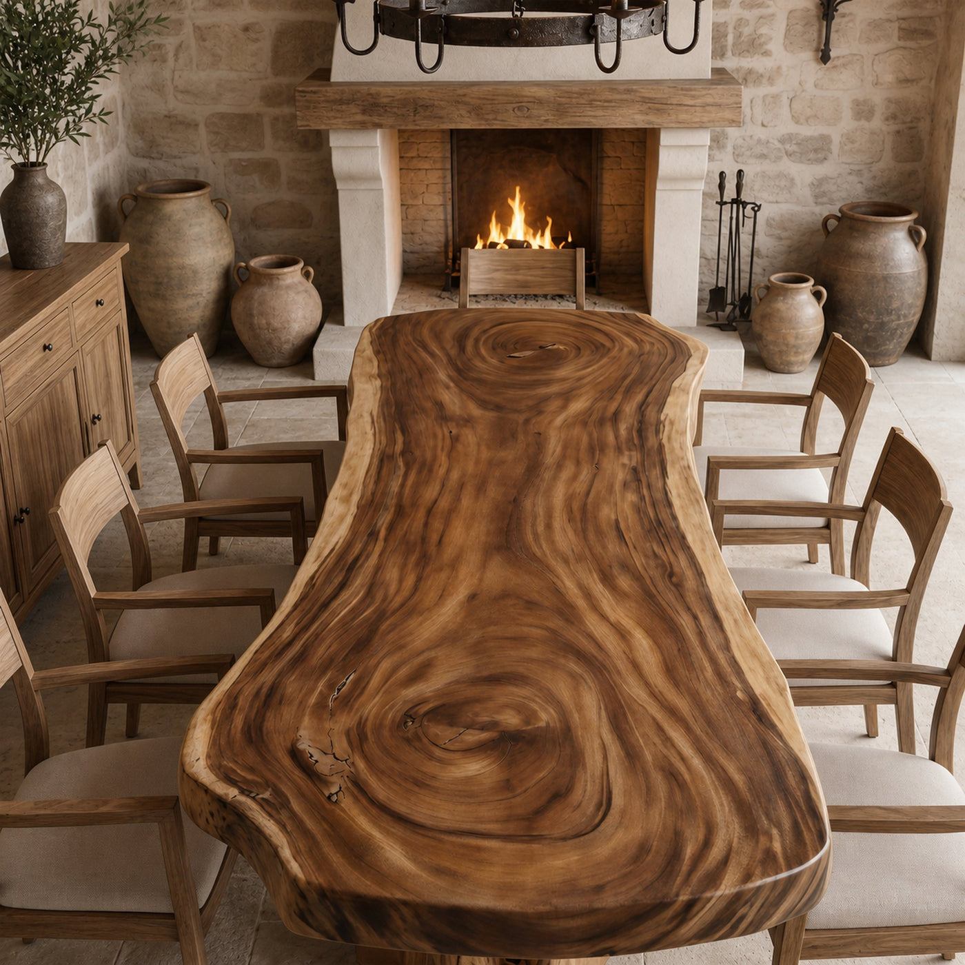 Organic Sculptural Dining Table With Live Edge Solid Wood Top And Pedestal Base For Dining Room - product view 3