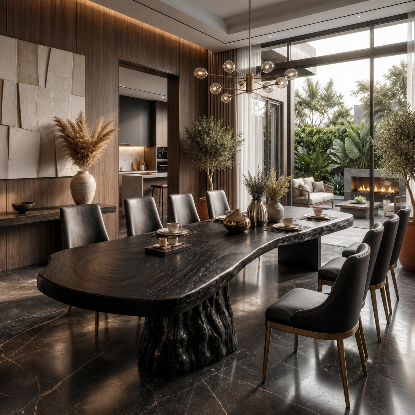 Organic Sculptural Dining Table With Live Edge Solid Wood Top And Pedestal Base For Dining Room - product view 4