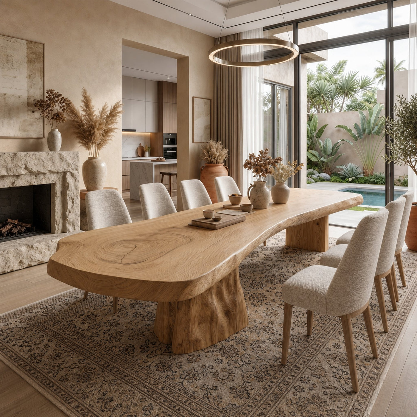 Organic Sculptural Dining Table With Live Edge Solid Wood Top And Pedestal Base For Dining Room - product view 5