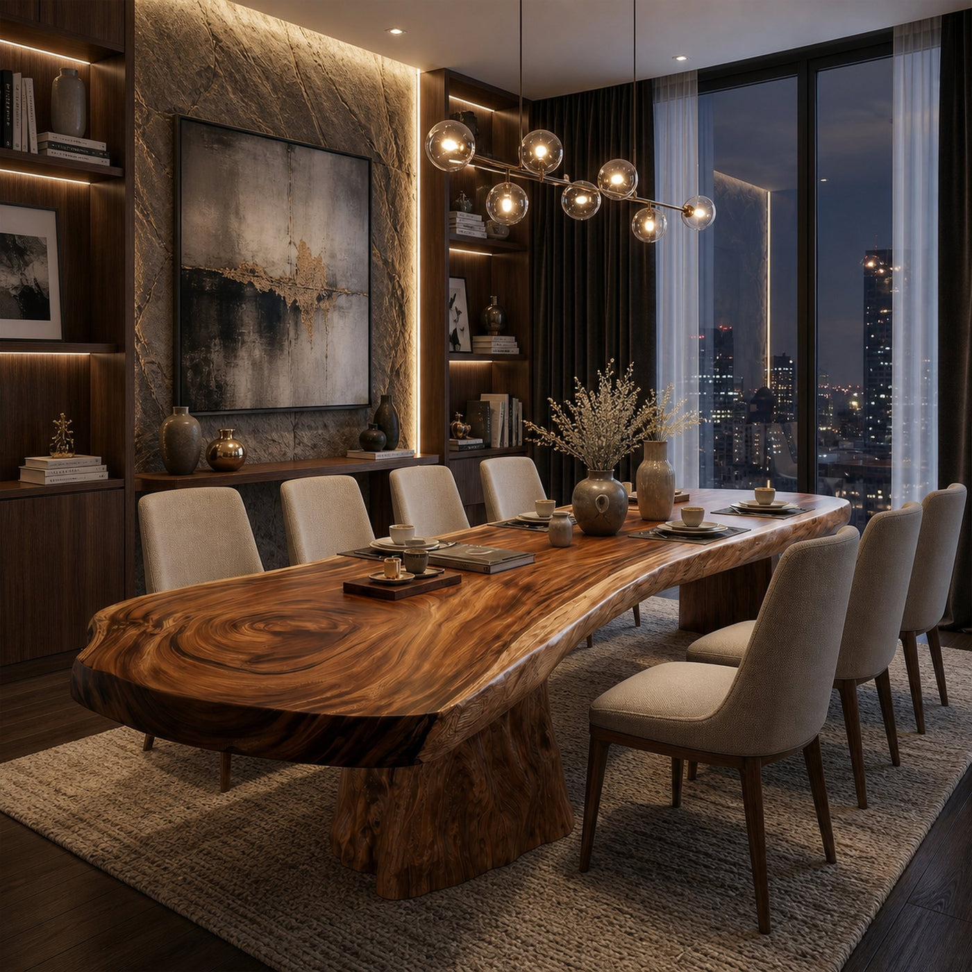 Organic Sculptural Dining Table With Live Edge Solid Wood Top And Pedestal Base For Dining Room - product view 6