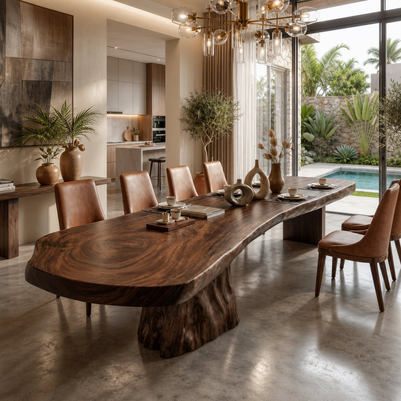 Organic Sculptural Dining Table With Live Edge Solid Wood Top And Pedestal Base For Dining Room - product view 7