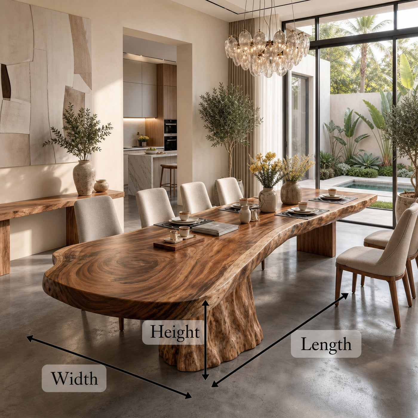 Organic Sculptural Dining Table With Live Edge Solid Wood Top And Pedestal Base For Dining Room - product view 8