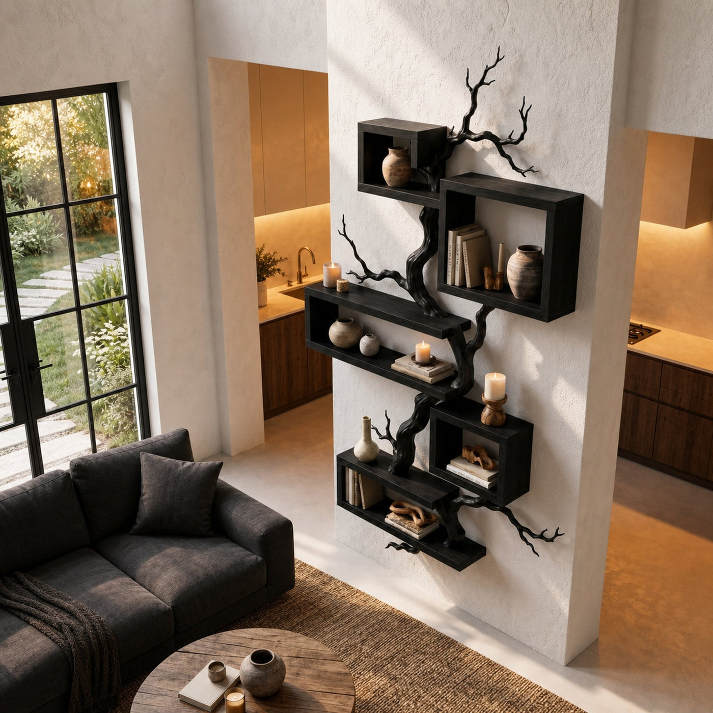 Organic Sculptural Floating Shelf With Tree Branch Design For Living Room - product view 2